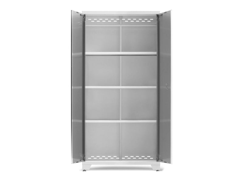 NewAge Bold Series Lockable 24-Gauge Steel RTA Storage Locker with 3 Shelves, Platinum/White, 36-in C3