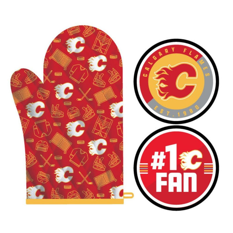 NHL Calgary Flames Kitchen Oven Mitt Pot Holder Set, 2-pc O7