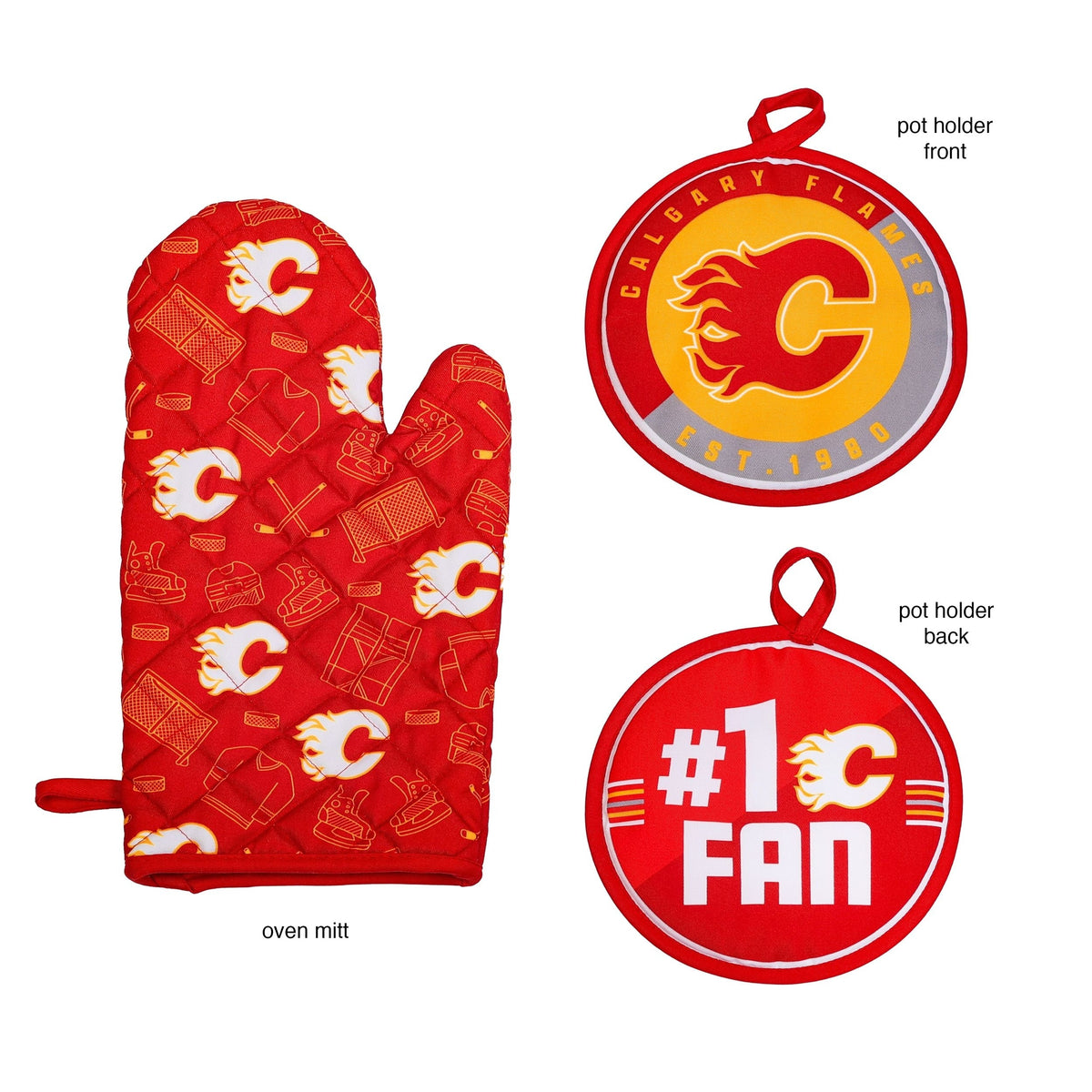 NHL Calgary Flames Kitchen Oven Mitt Pot Holder Set, 2-pc