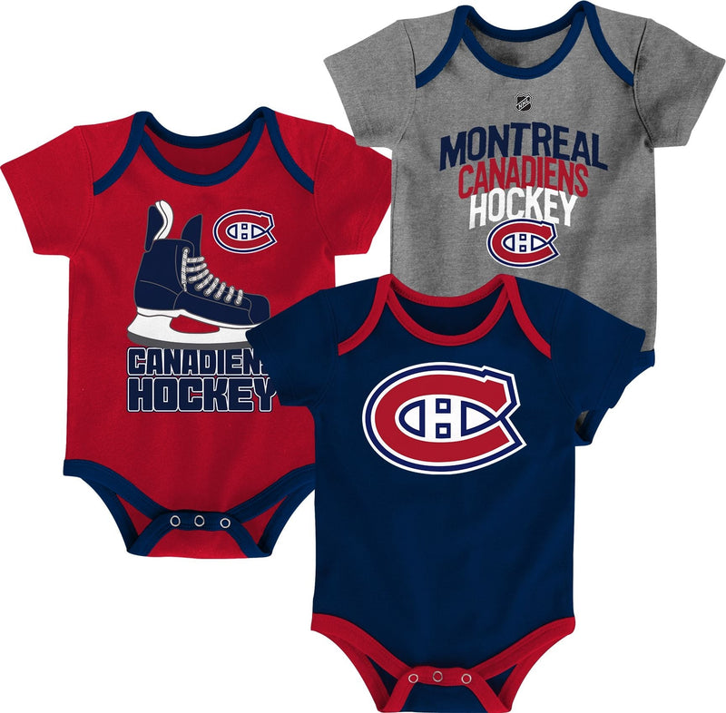 NHL Montreal Canadiens Infant/Baby Bodysuit Onesie, Red/Blue/Grey, 3-pk C0