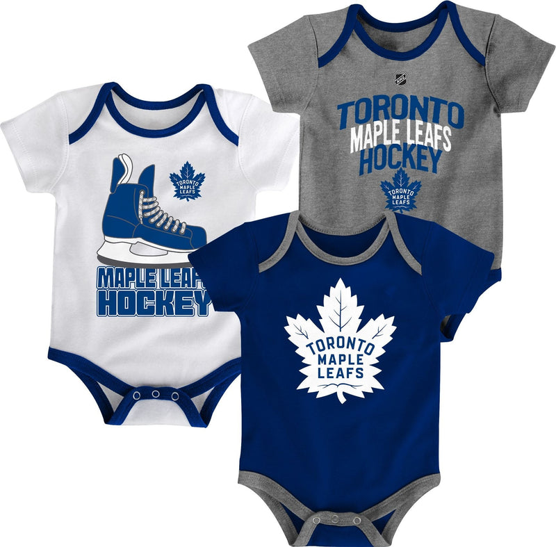 NHL Toronto Maple Leafs Infant/Baby Bodysuit Onesie, Blue/White/Grey, 3-pk L9