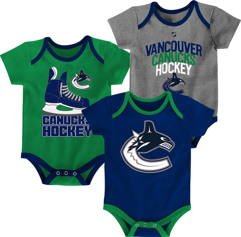 NHL Vancouver Canucks Infant/Baby Bodysuit Onesie, Blue/Green/Grey, 3-pk U1