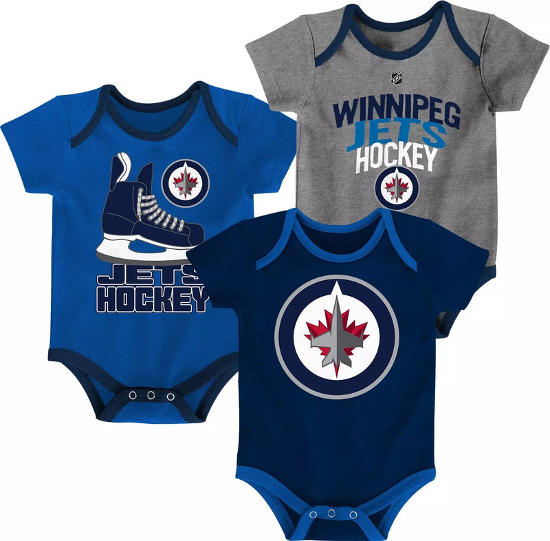 NHL Winnipeg Jets Infant/Baby Bodysuit Onesie, Blue/Grey/Navy Blue, 3-pk Y3