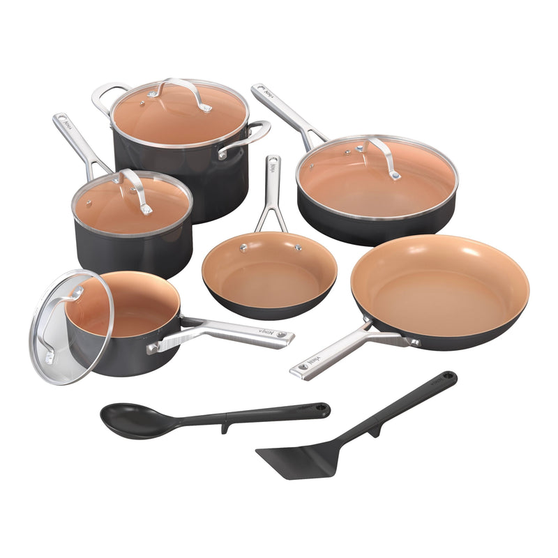 Ninja Extended Life Essential Ceramic Cookware Set, 12-pc, Dark Grey C7