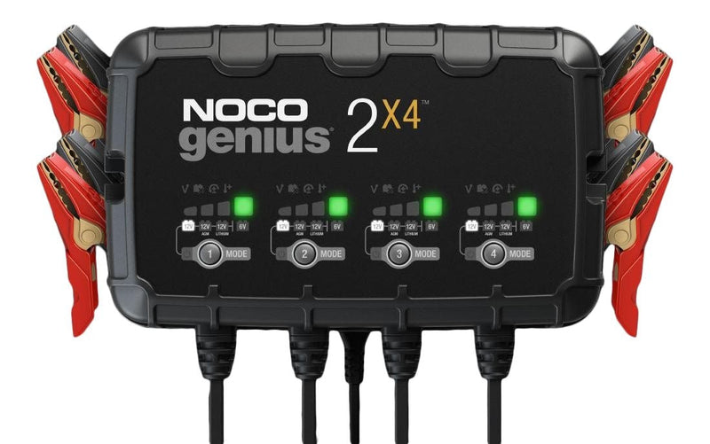 NOCO GENIUS2X4 Smart Battery Charger/Maintainer/Desulfator, 4-Bank, 8-Amp, 6V/12V U0