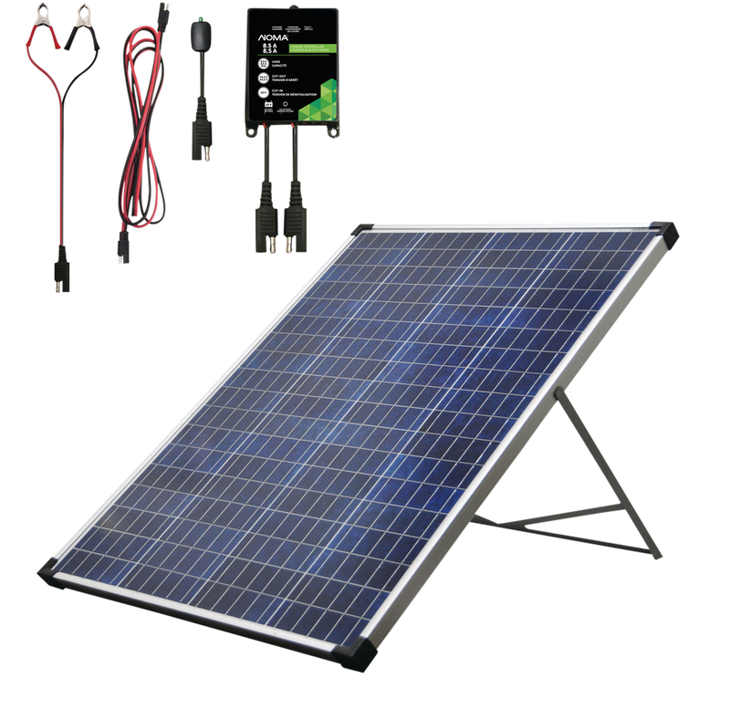 NOMA 100 Watt, 12V Crystalline Solar Panel Kit with Stand and Charge Controller E5