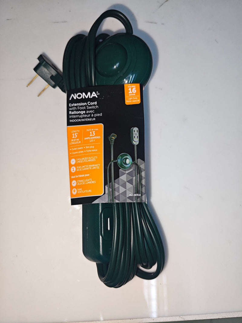 NOMA 14-ft 7-in 16/2 Indoor Extension Cord, ON/OFF Foot Switch, Green A2