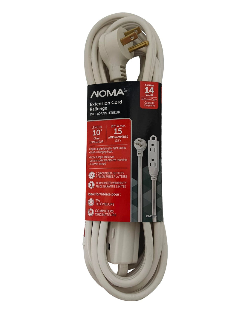 NOMA 14/3 Indoor Extension Cord with Right Angle Plug, 3 Grounded Outlets, White G6