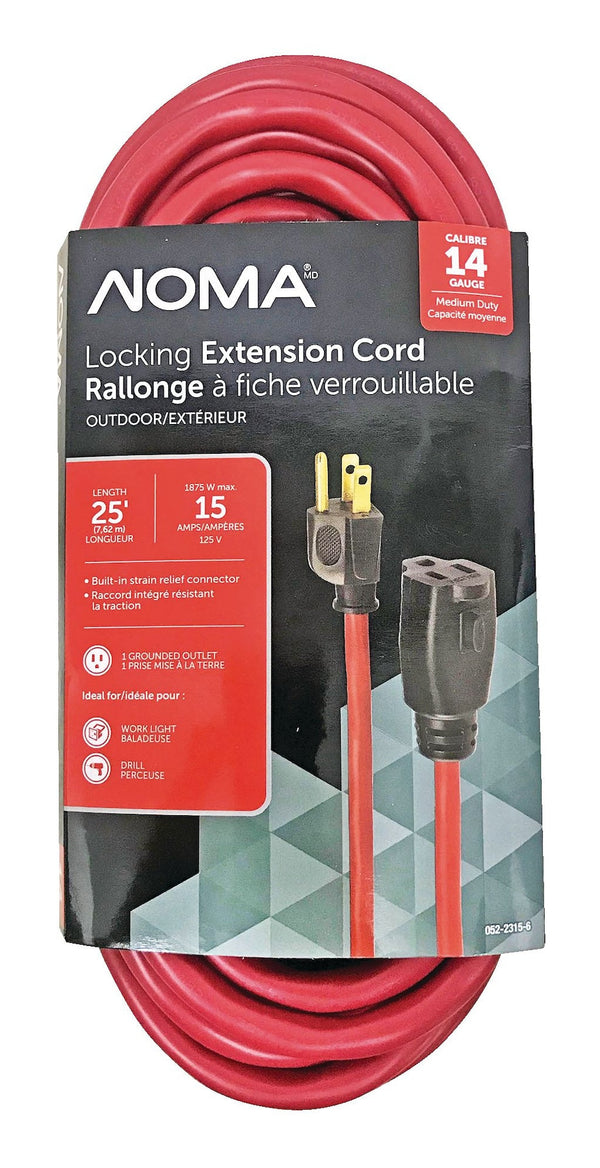 NOMA 14/3 Outdoor Extension Cord with Grounded Outlet & Locking Connector, Red J1