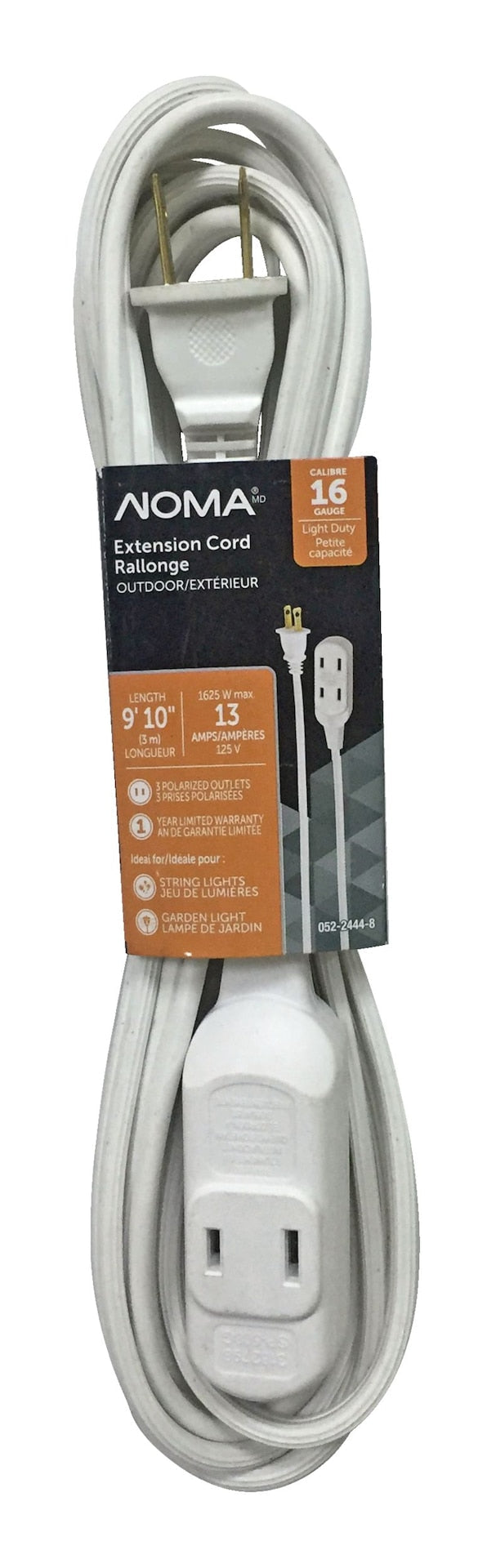 NOMA 16/2 Outdoor Extension Cord with 3 Outlets, White Y0
