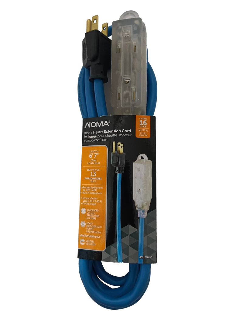 NOMA 16/3 13 Amp All-Weather Block Heater Cord with Lighted End, Blue U9