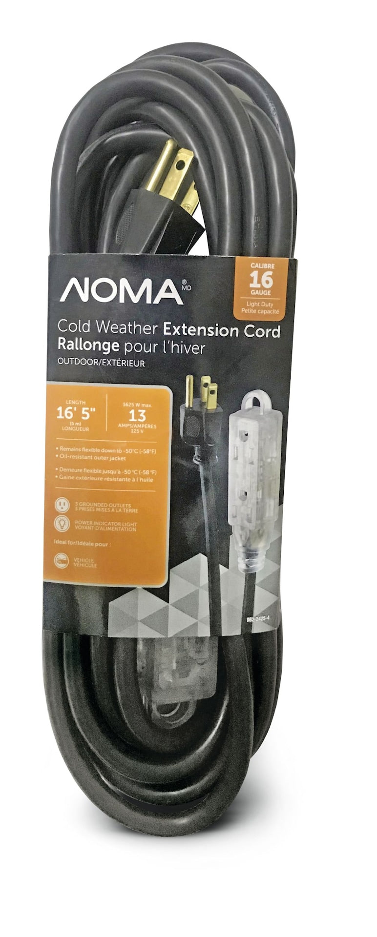 NOMA 16/3 Extreme Cold Weather Outdoor Extension Cord with Lighted End, Flexible, Black D0