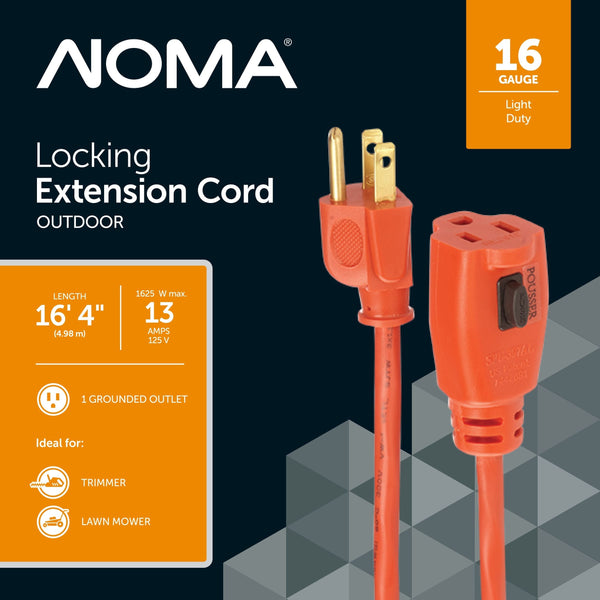NOMA 16/3 Outdoor Extension Cord with Grounded Outlet & Locking Connector, Orange G7