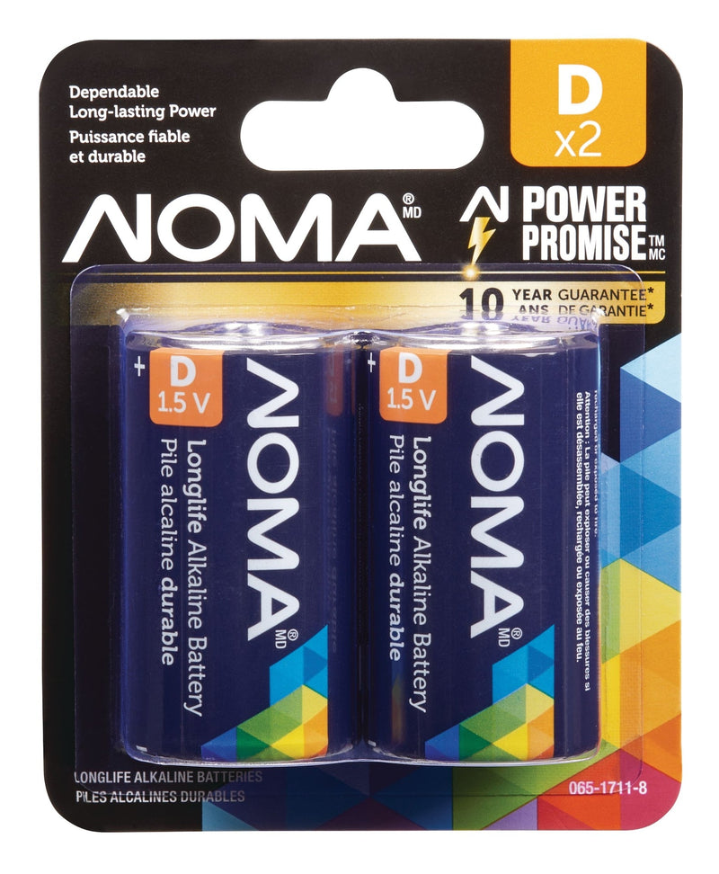 NOMA 2-pk D Alkaline Batteries, Long Lasting H2