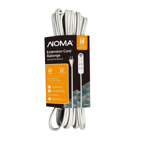 NOMA 20-ft 13A 3-Outlet/1-USB-C Light-Duty 16-Gauge White Indoor Extension Cord K9