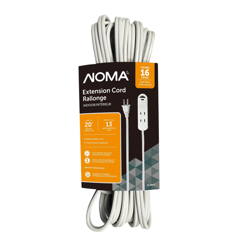NOMA 20-ft 13A 3-Outlet/1-USB-C Light-Duty 16-Gauge White Indoor Extension Cord E5