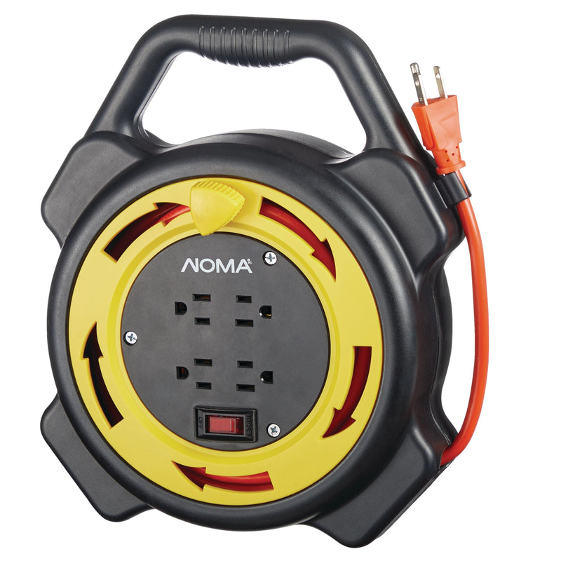 NOMA 25-ft 16/3 Extension Cord with Storage Reel, 4 Grounded Outlets and Circuit Breaker F5