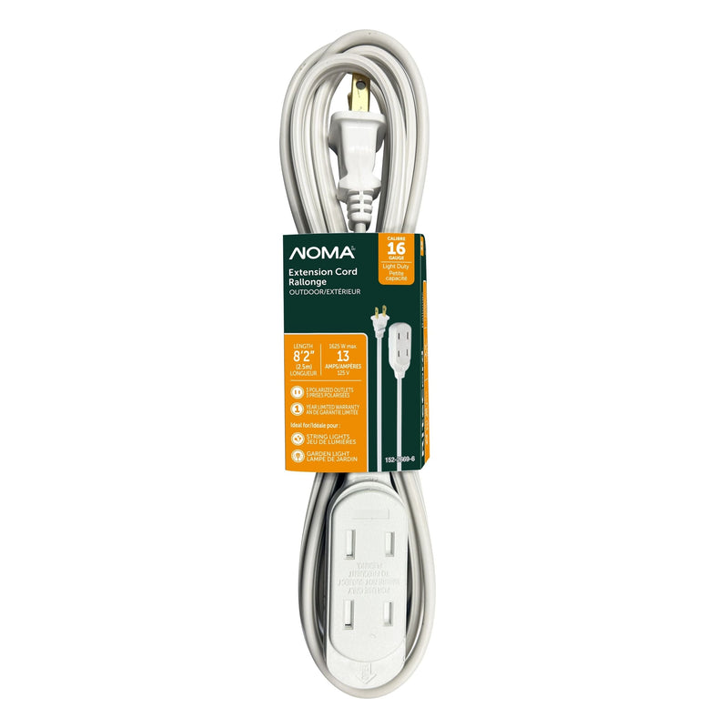 NOMA 2.5-m 13A 3-Outlet Light-Duty 16-Gauge White Outdoor Extension Cord Y6
