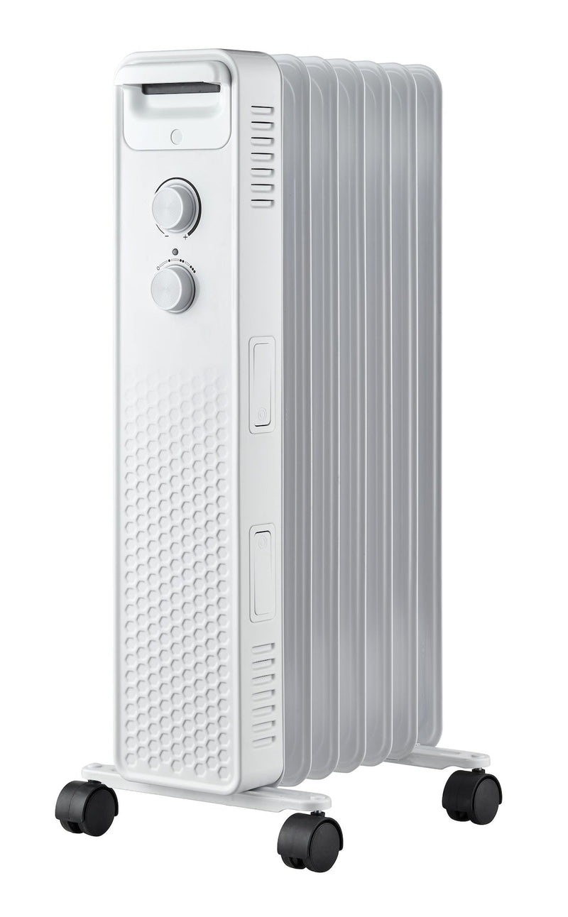 NOMA 3-Setting Mechanical Oil Filled Heater with Adjustable Thermostat, Castors & Handle, 1500W, White W1