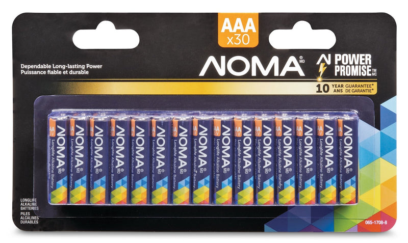 NOMA 30-pk AAA Alkaline Batteries, Long Lasting, All Purpose V9