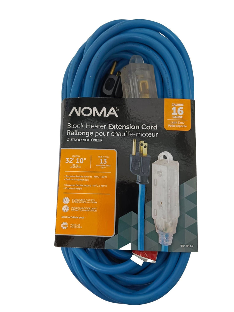 NOMA 32-ft 10-in 16/3 13 Amp All-Weather Block Heater Cord with Lighted End, Blue C6