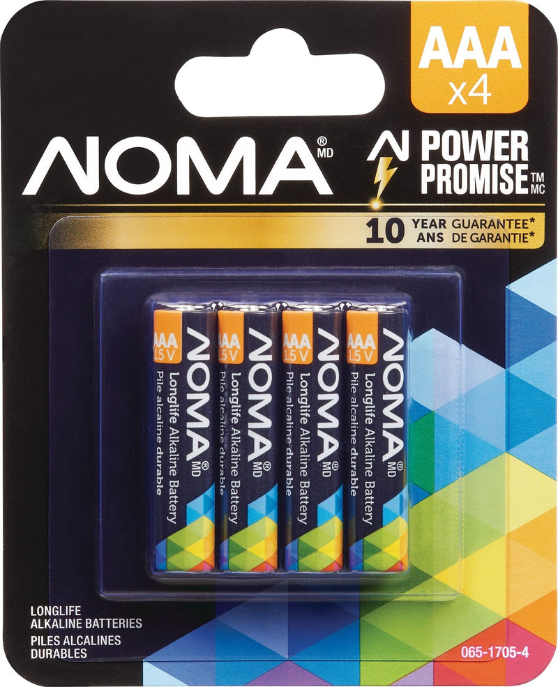 NOMA 4-pk AAA Alkaline Batteries, Long Lasting, All Purpose P1