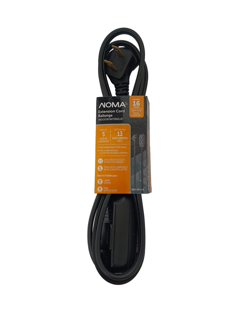 NOMA 5' 16/2 Light Duty Extension Cord with 3 Outlets, Black G6