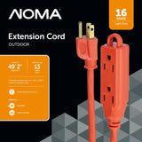 NOMA 50-ft 16/3 Outdoor Extension Cord with 3 Grounded Outlets & Banana End, Orange