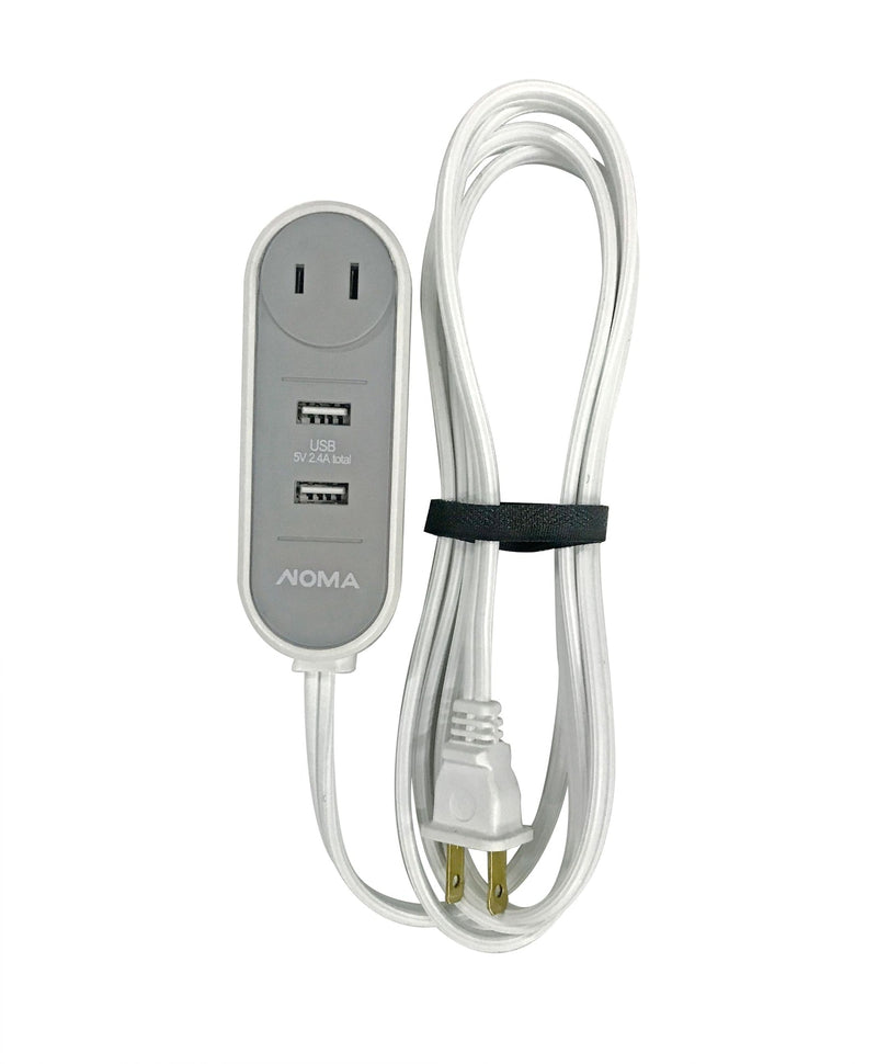 NOMA 6-ft 6-in 16/2 Extension Cord with 2 USB Outlets, Travel design, White T4