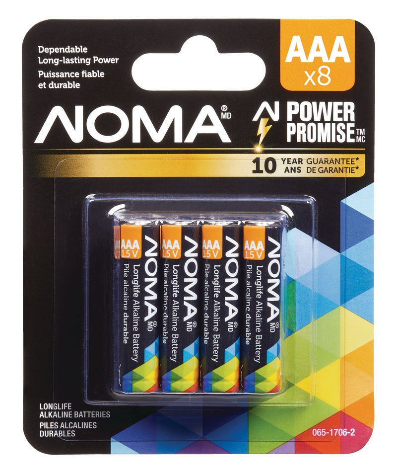 NOMA 8-pk AAA Alkaline Batteries, Long Lasting, All Purpose A0