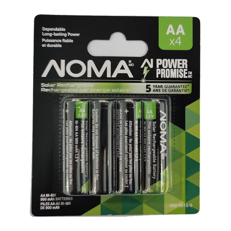 NOMA 900mAh AA Solar Rechargeable Batteries, 900mAh, 4-pk L3