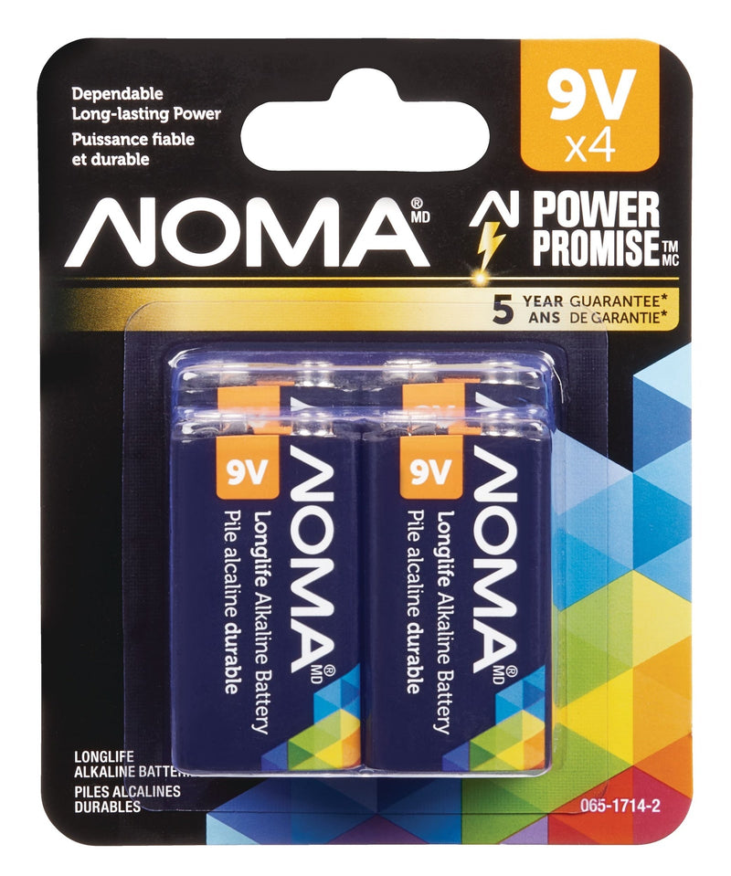 NOMA 9V/9 Volt Alkaline Batteries, All Purpose, Long Lasting, 4-pk O8