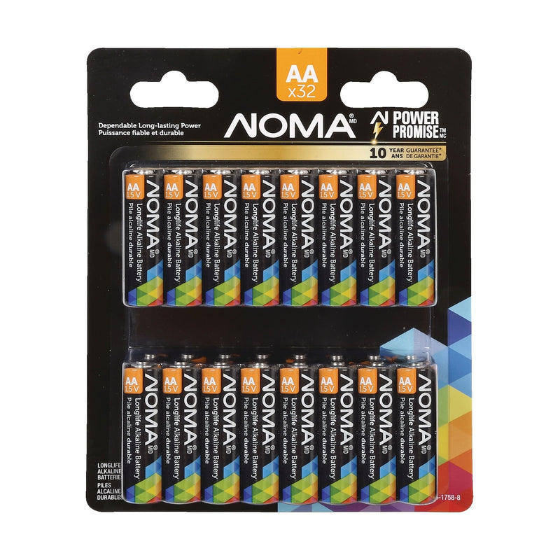 NOMA AA Alkaline Batteries, Long Lasting, All Purpose, 32-pk H9