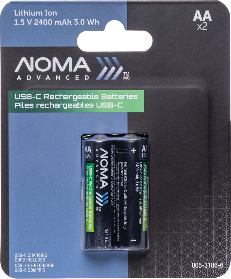 NOMA Advanced 2400 mAh USB C-Type Rechargeable Li-Ion Batteries, 2-pk K6