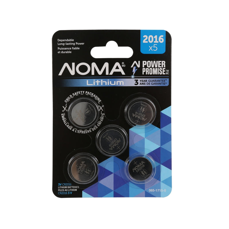 NOMA CR2016 3V / 3 Volt Lithium Coin Cell Batteries, Long Lasting, 5-pk J3