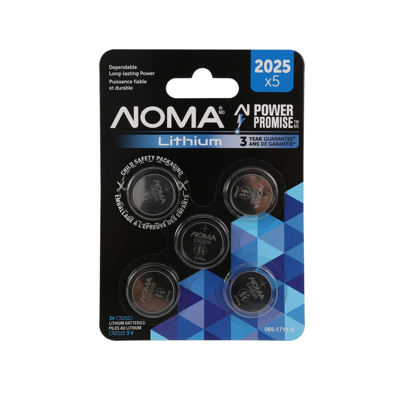 NOMA CR2025 3V / 3 Volt Lithium Coin Cell Batteries, Long Lasting, 5-pk M8