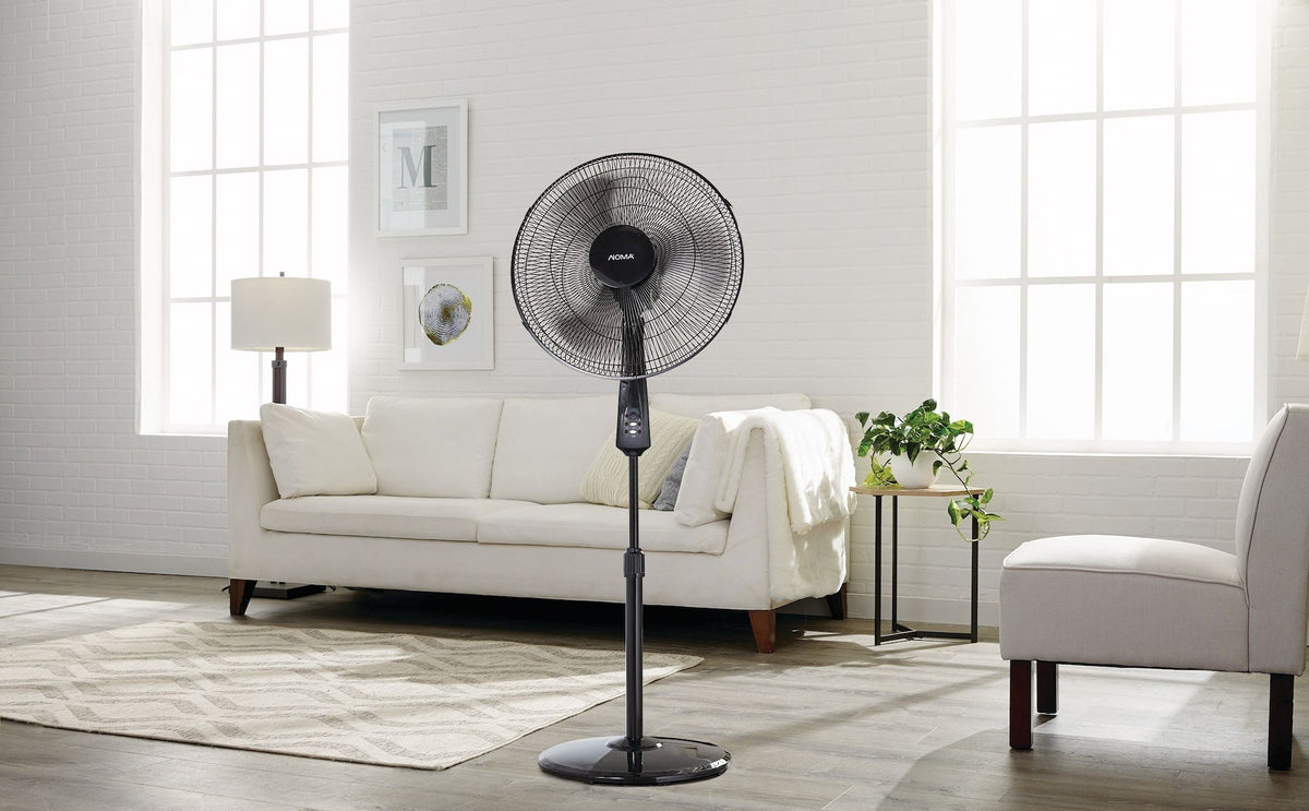 NOMA Oscillating Pedestal/Stand Fan with Remote Control, 3-Speed, Black, 18-in
