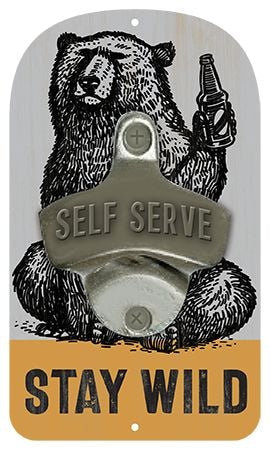 Open Road Brands Rustic Die Cut "Stay Wild" MDF Decor Bottle Opener, Wood/Metal, Grey A9