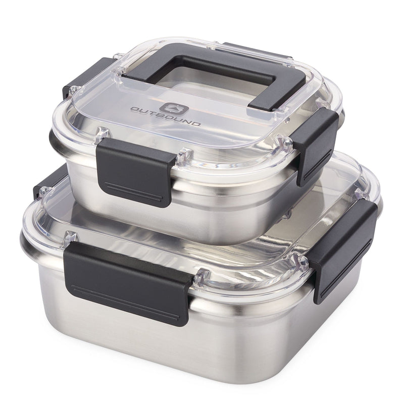 Outbound Leakproof Stainless Steel Food Storage Container with Lid, Clear/Black, 2-pk K8