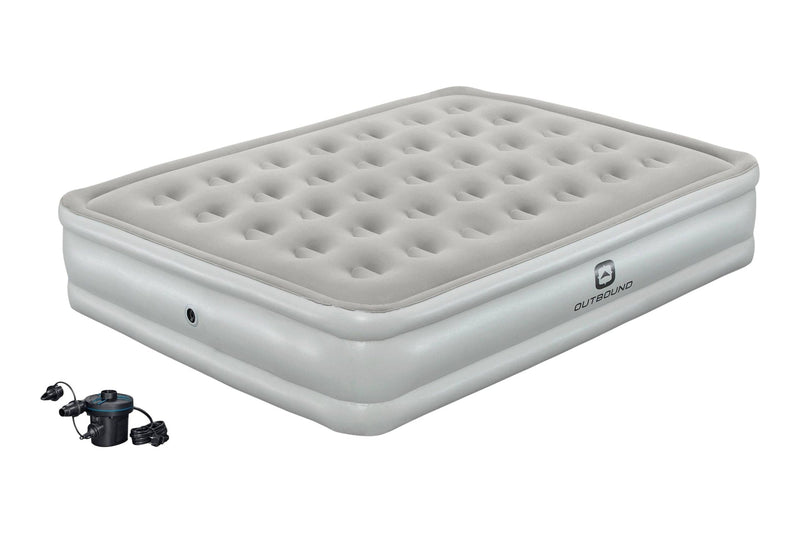 Outbound Queen Flocked Double-High Inflatable Air Mattress/Airbed with 110V Pump & Carry Bag H7