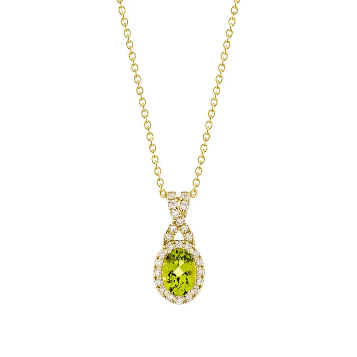 Oval Cut Peridot and Diamond Pendant (0.19 ctw) I1