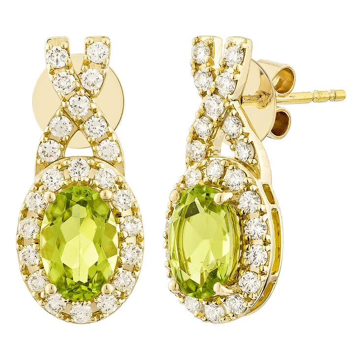 Oval Shaped Peridot and Diamond Earrings (0.30 ctw) S1