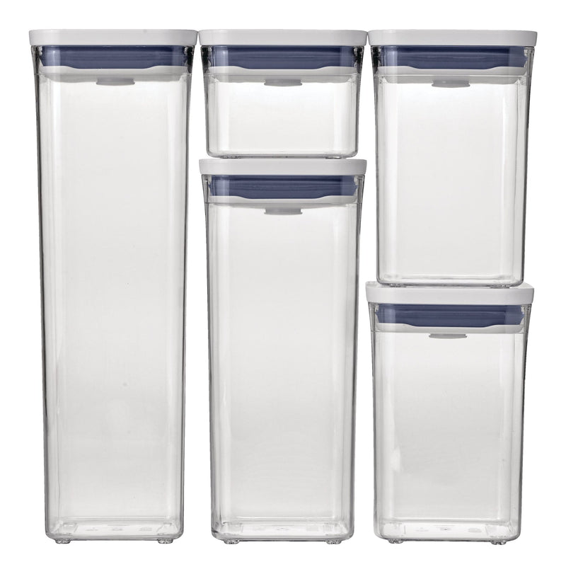 OXO POP Starter Plastic Food Storage Container Set, Various Sizes, White, with Lid, 5 Count C9
