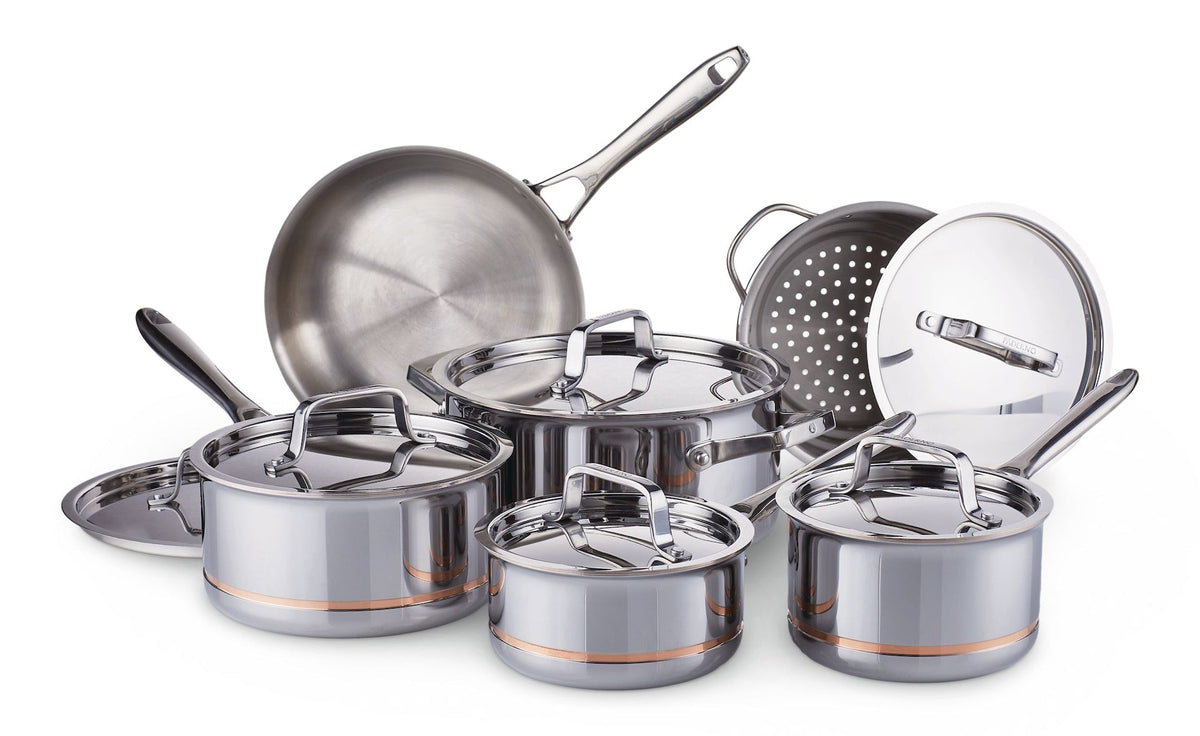 PADERNO 5-Ply Copper Core Stainless Steel Cookware Set, Oven Safe, 12-pc