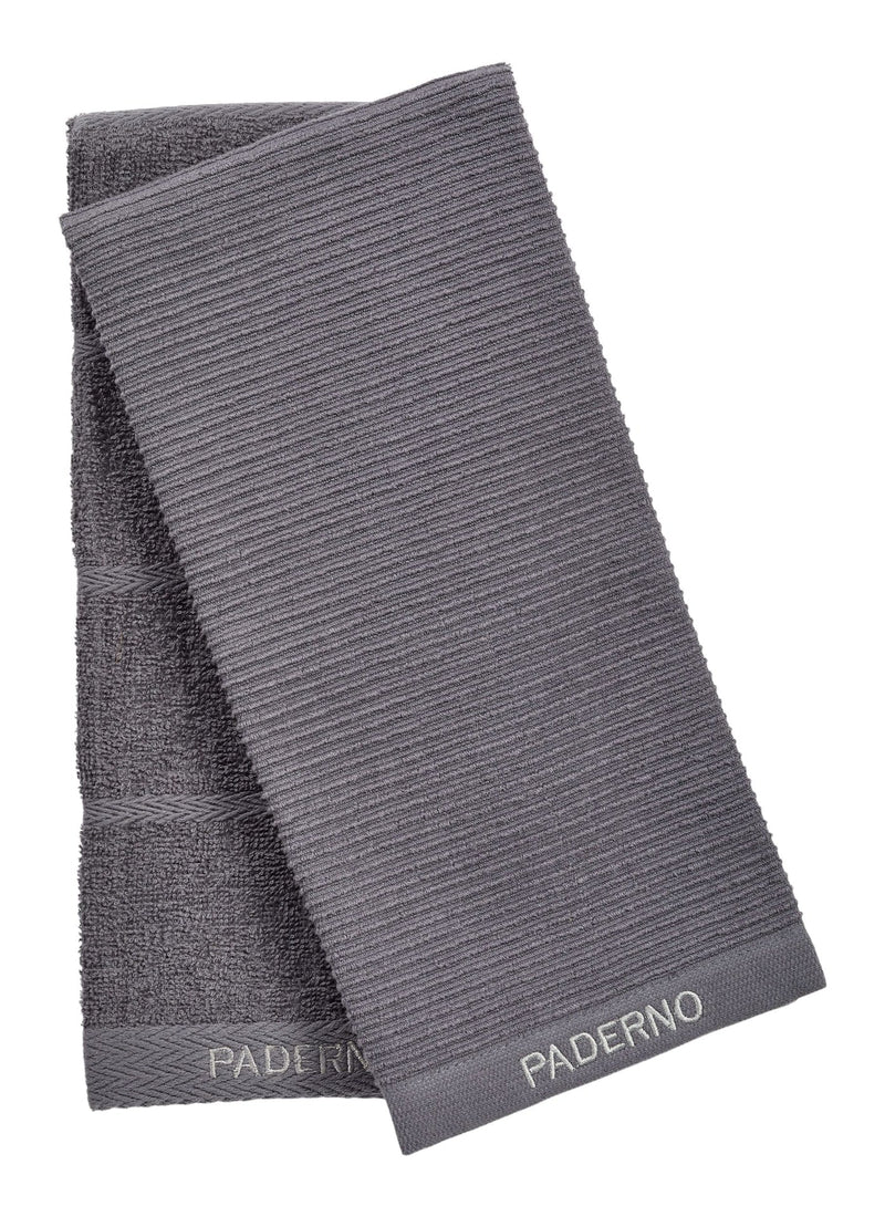 PADERNO All-Purpose Ribbed Cotton Terry Kitchen Towels, Charcoal, 2-pk Q6
