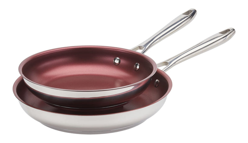 PADERNO Canadian Signature Stainless Steel Non-Stick Frying Pan, Dishwasher & Oven Safe, Burgundy, 24cm & 28cm, 2-pk Y8
