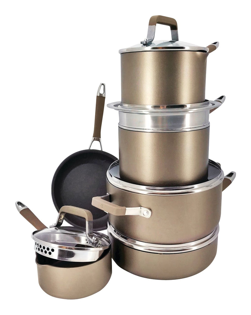 PADERNO Classic Cookware Set, Non-Stick, PFOA-Free, Oven Safe, Champagne Bronze, 12-pc L6