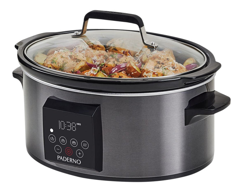 PADERNO Digital Programmable Slow Cooker, Black Stainless Steel, 6qt S1