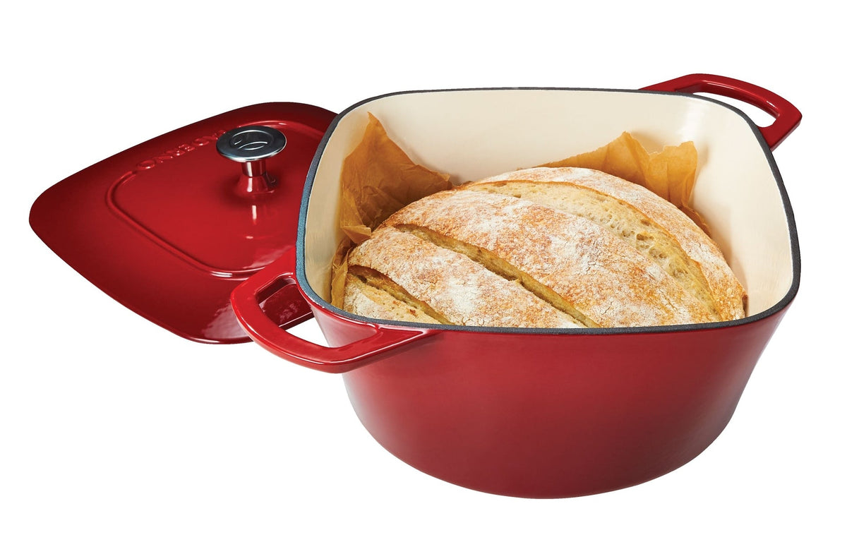 PADERNO Dutch Oven, Durable Cast Iron, Oven Safe, Red, 6.5qt