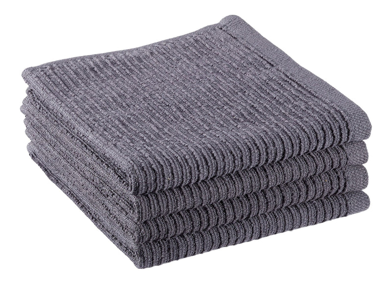 PADERNO Ribbed Cotton Terry Square Dish Cloths, Charcoal, 4-pk N7